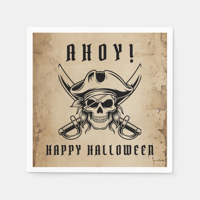 Guardanapo De Papel Vintage Pirate Skull Halloween Party  (Frente)