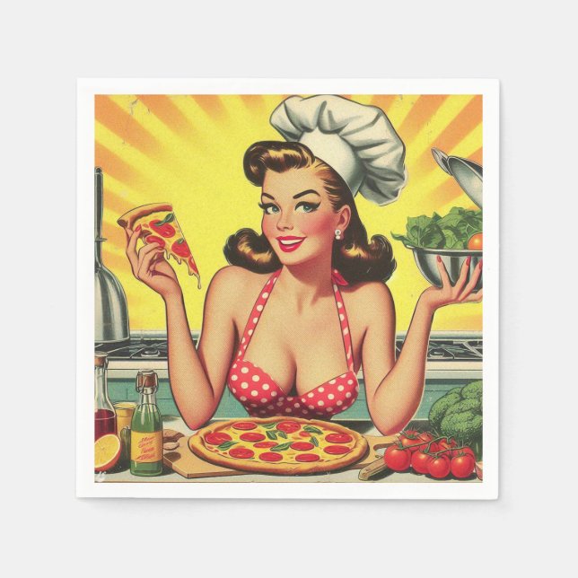 Guardanapo De Papel Vintage Pizza Girl (Frente)