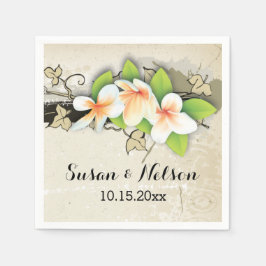 Guardanapo De Papel Vintage plumeria/frangipani e ivy beigne casamento