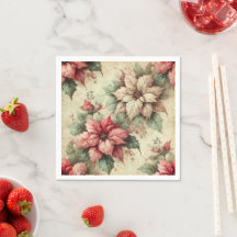 Vintage Poinsettias em Linen Decoupage Napkins