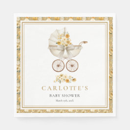 Guardanapo De Papel Vintage Pram Baby Shower Luncheon Napkin | Gold