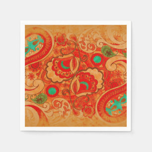 Guardanapo De Papel Vintage queimado Funky Paisley de turquesa do