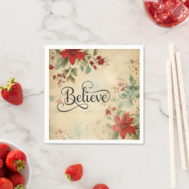 Guardanapo De Papel Vintage Red Poinsettia Natal Floral