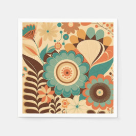 Guardanapo De Papel Vintage retro design floral castanho-verde