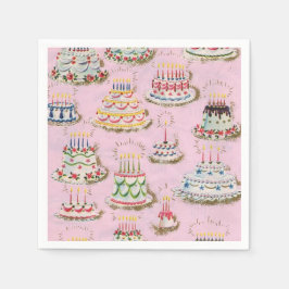 Guardanapo De Papel Vintage Retro Happy Birday Cakes