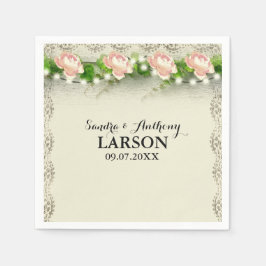 Guardanapo De Papel Vintage Rosa e Casamento de rendas Napkin