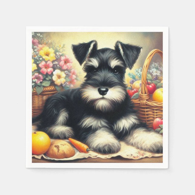 Guardanapo De Papel Vintage Schnauzer Pintura (Frente)