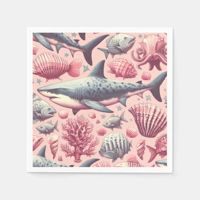 Guardanapo De Papel Vintage Shark Seamless (Frente)