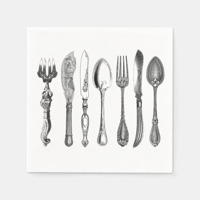 Guardanapo De Papel Vintage Silverware Napkins (Frente)