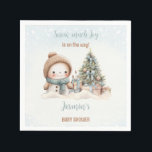 Guardanapo De Papel Vintage Snowman Blue Christmas Boy Chá de fraldas<br><div class="desc">Bonitos guardanapos de chá de fraldas de Natal,  com um bonitinho bonitinho bonitão de neve,  árvore de Natal com presentes e neve em azul,  com vibrações antigas. Personalize facilmente o texto - Kate Eden Art</div>