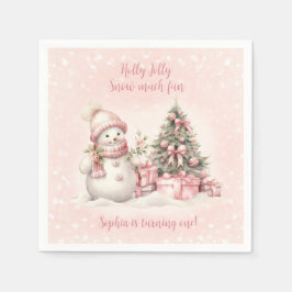 Guardanapo De Papel Vintage Snowman Girl Pink primeiro aniversario de 