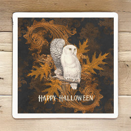 Guardanapo De Papel Vintage Snowy Ows no Orange Damask Halloween