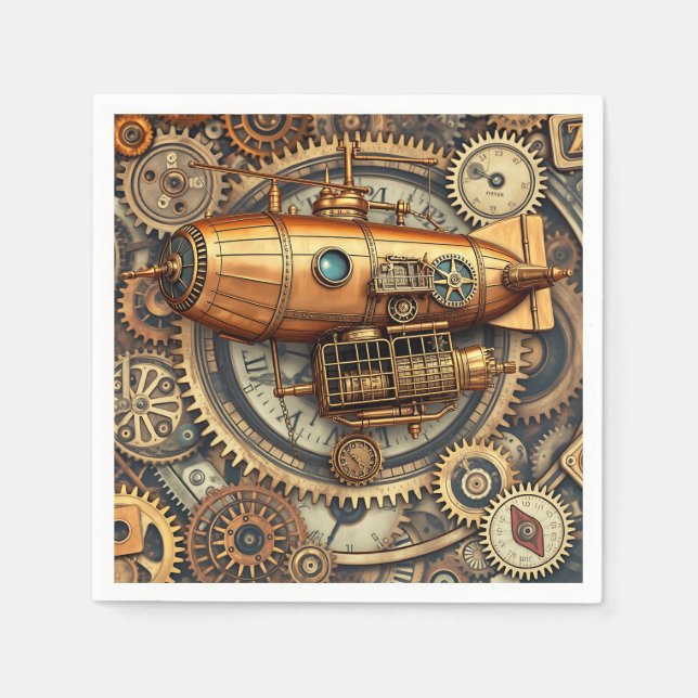 Guardanapo De Papel Vintage Steampunk Airship (Frente)