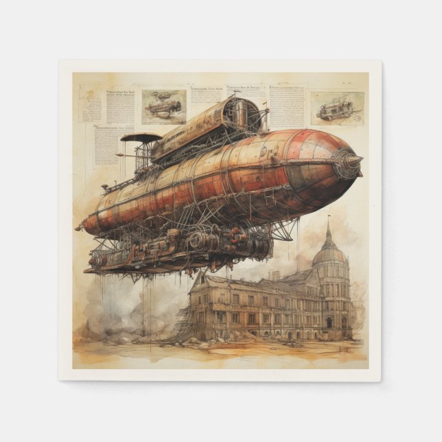 Guardanapo De Papel Vintage Steampunk Zeppelin (3) (Frente)