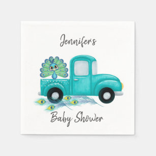 Guardanapo De Papel Vintage Teal Truck Peacock Chá de fraldas