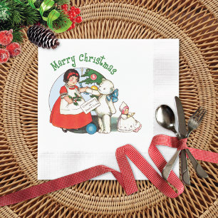 Guardanapo De Papel Vintage Teddy Bear Doll Feliz Natal