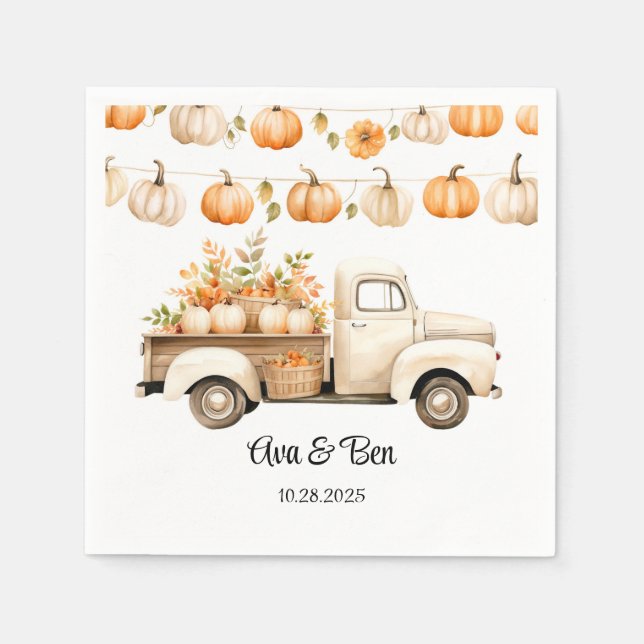 Guardanapo De Papel Vintage Truck com Pumpkins Wedding (Frente)