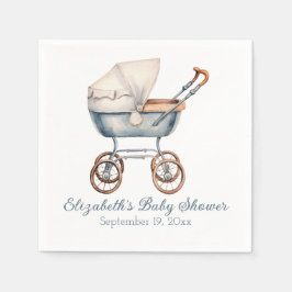 Guardanapo De Papel Vintage Watercolor Blue Baby Carruagem Personaliza