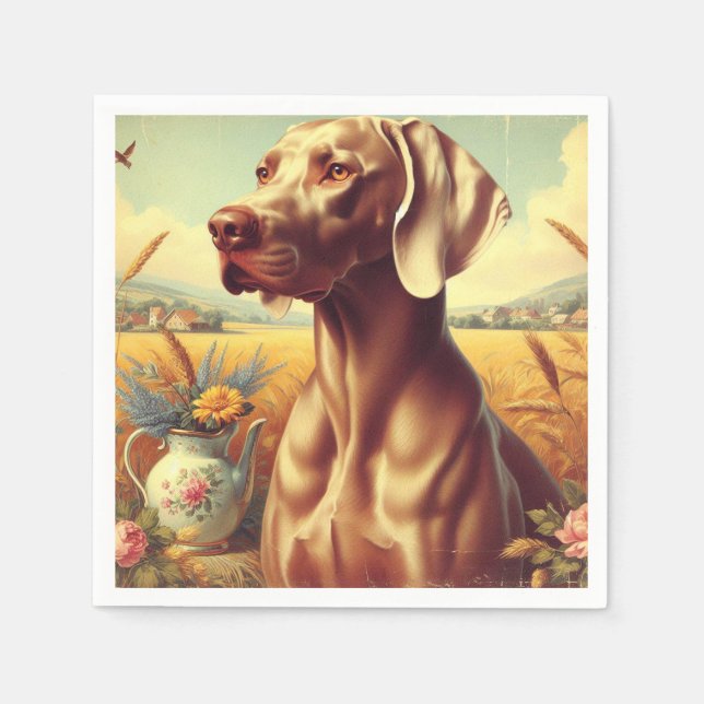 Guardanapo De Papel Vintage Weimaraner Painting (Frente)