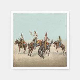 Guardanapo De Papel Vintage Western 4 Cowboys Em Cavalos De Balança