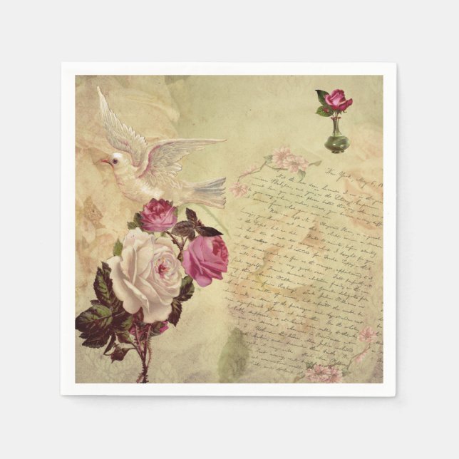 Guardanapo De Papel Vintage White Dove Chique Napkin (Frente)