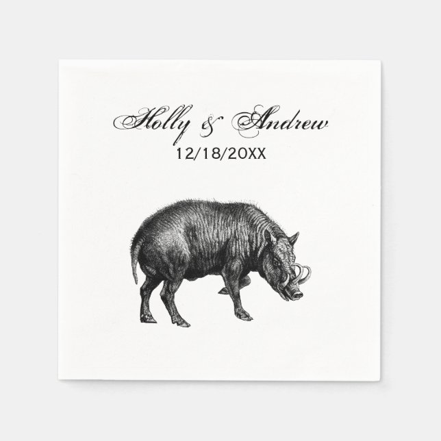 Guardanapo De Papel Vintage Wild Boar Draar BW (Frente)