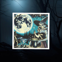 Vintage Witch agitando um Festa de Halloween de Ca