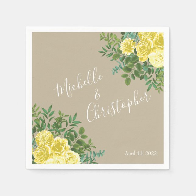 Guardanapo De Papel Vintage Yellow Rose Wedding (Frente)