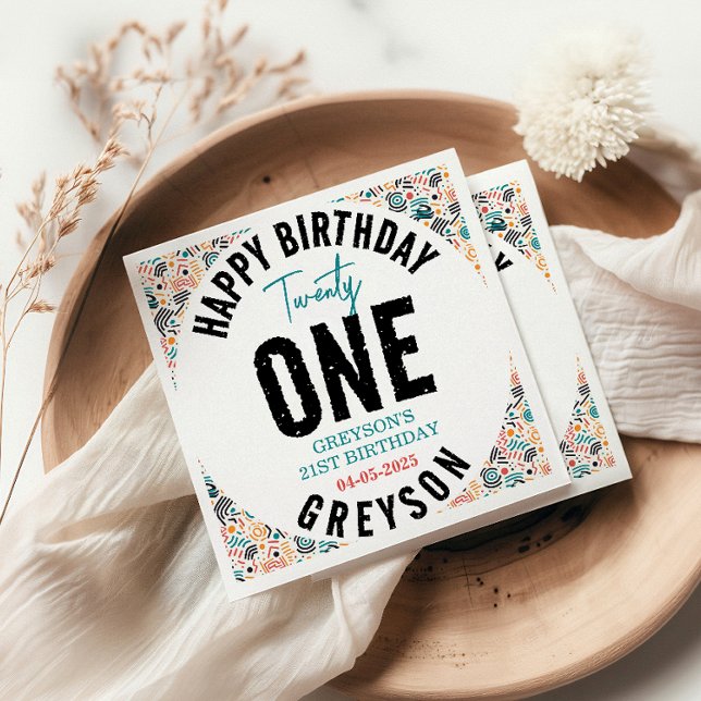 Guardanapo De Papel Vinte e um | Aniversário de 21 anos geométrico col (Criador carregado)