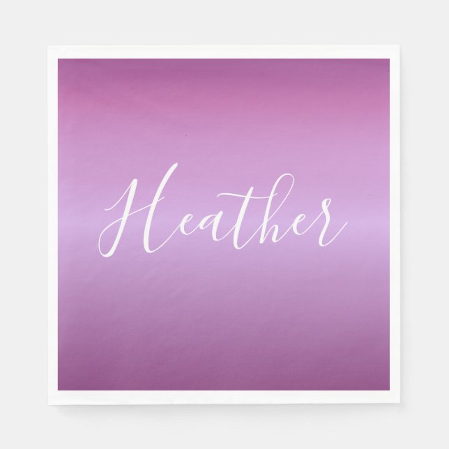Guardanapo De Papel Violeta Roxa e Script Branco Personalizado (Frente)
