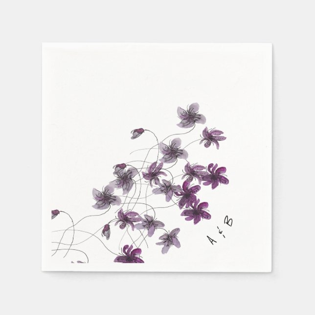Guardanapo De Papel Violetas Selvagens Cintadas Pintadas Manualmente (Frente)