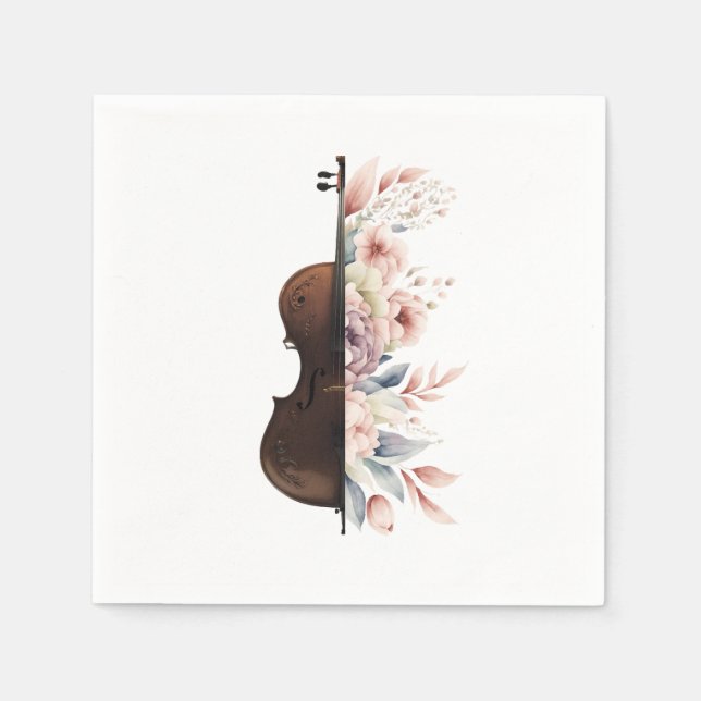 Guardanapo De Papel Violino com flores. (Frente)