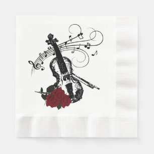 Guardanapo De Papel Violino, Rosas e Música
