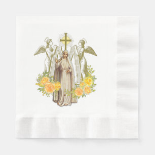 Guardanapo De Papel Virgem Mary Fatima Floral Yellow Rosary