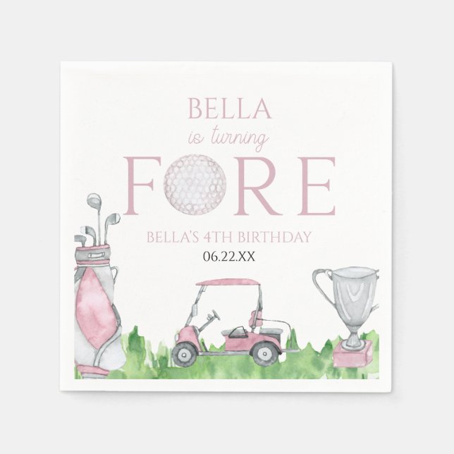 Guardanapo De Papel Virning Forn Pink Golf 4ª Festa de Aniversário (Frente)