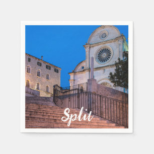 Guardanapo De Papel Visão noturna das escadas e da igreja em Split, Cr