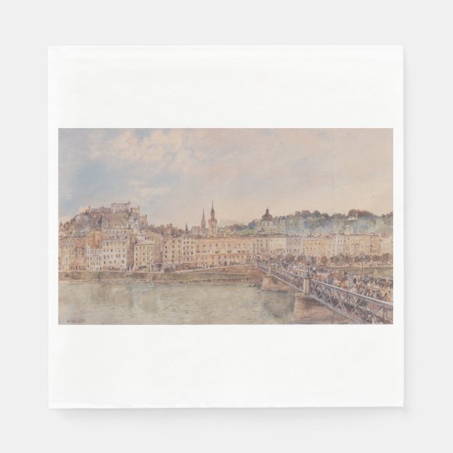 Guardanapo De Papel Vista de Salzburgo (por Rudolf von Alt) (Frente)