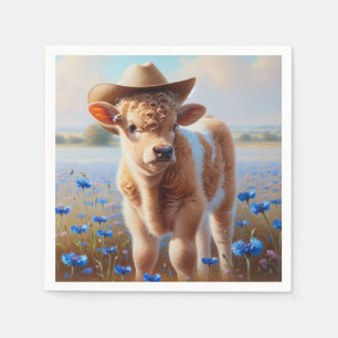 Guardanapo De Papel Vitelo Com Chapéu De Cowboy Em Pastagem