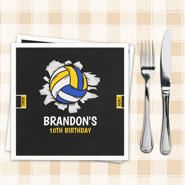 Guardanapo De Papel Volleyball Birthday Party | Blue & Yellow  (Criador carregado)