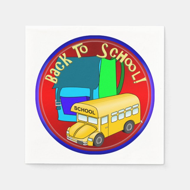 Guardanapo De Papel Voltar ao Ônibus escolar e mochila azul (Frente)