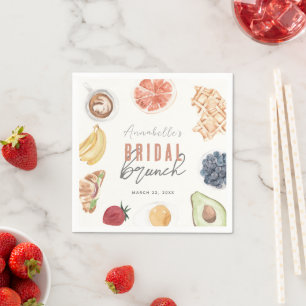 Guardanapo De Papel Waffles Café Frutas Watercolor Bridal Brunch