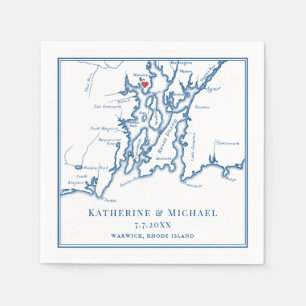Guardanapo De Papel Warwick RI Map Elegante Marinho Casamento Azul