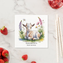 Watercolor Baby Goat with Wildflowers Baby Shower