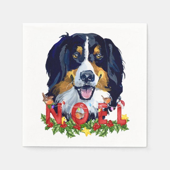 Guardanapo De Papel Watercolor Bernese Mountain Dog Natal (Frente)