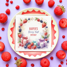 Watercolor Berry First Birthday Strawberry Party -