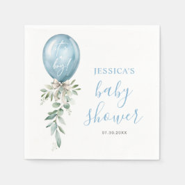 Guardanapo De Papel Watercolor Blue Balloon Bow Greenery Baby Shower