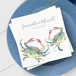 Guardanapo De Papel Watercolor Blue Crab Beach Casamento Personalizado