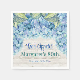 Guardanapo De Papel Watercolor Blue Hydrangea 80 Birthday