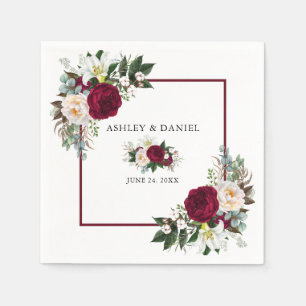 Guardanapo De Papel Watercolor Burgundy Floral Greenery Casamento B