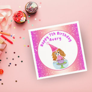 Guardanapo De Papel Watercolor Cavalier King Charles Cupcake Birthday